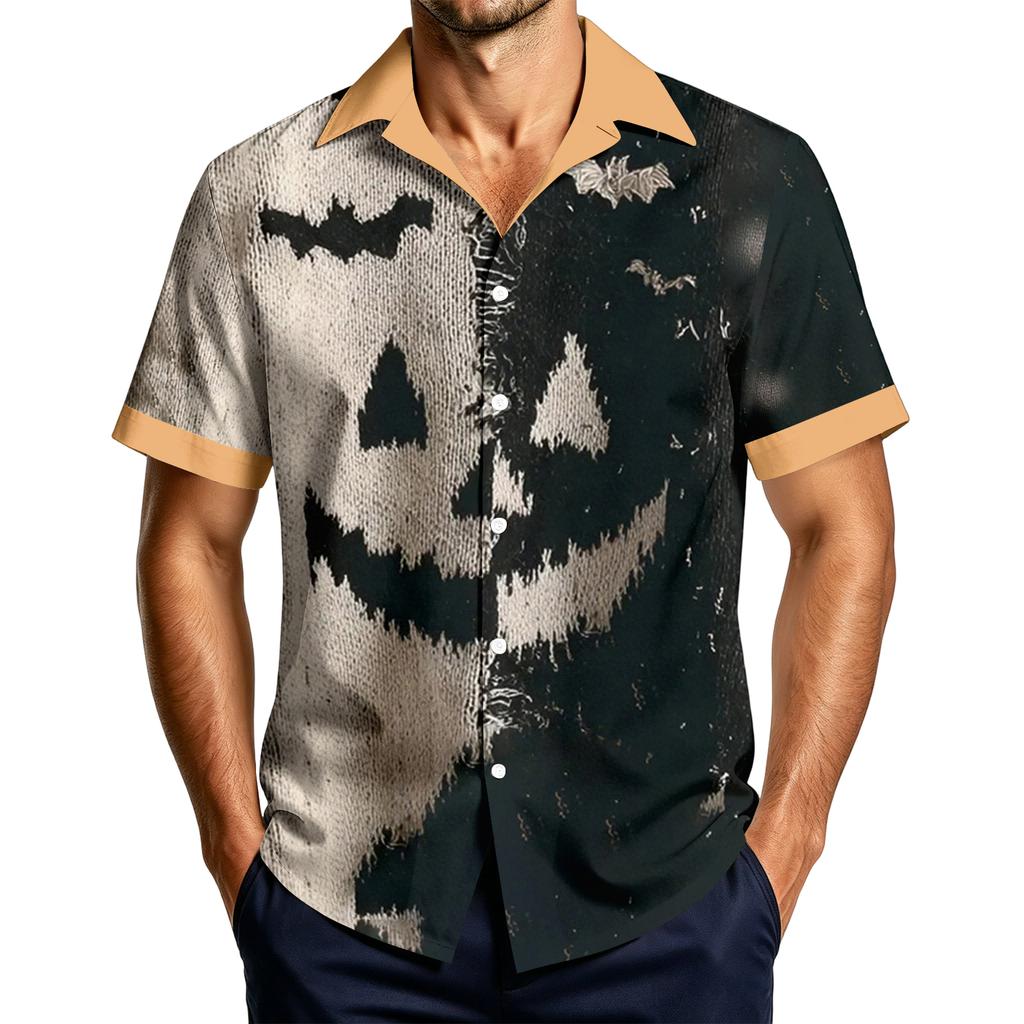 Men's Casual Short Sleeve Shirt with Halloween Print for Parties and Everyday Wear