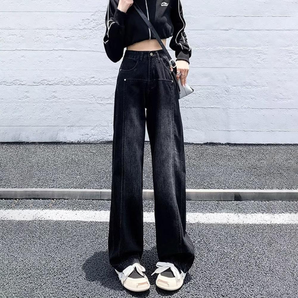 

Уличный стиль джинсы клеш женские новые весенне-осенние прямые тонкие с высокой посадкой драпирующиеся джинсы до пола 2XL