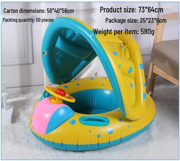Large Toddler Boat-Themed Swimming Ring with Canopy & Steering Wheel