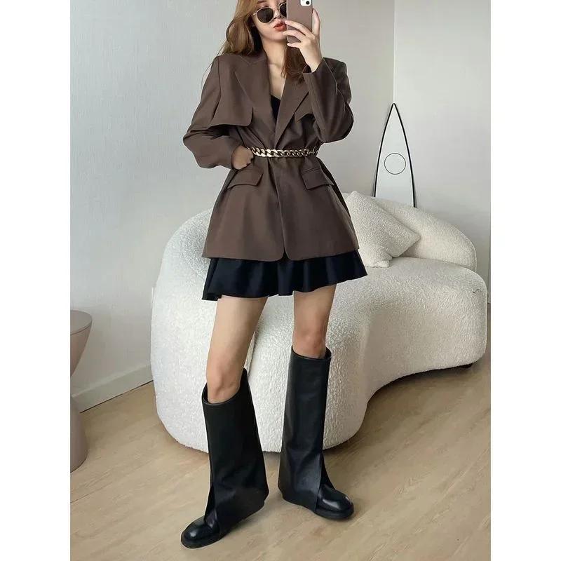 Fashion 2024 Fashion Brand Cool Knee High Great Quality Comfy Walking Vintage Black Slip on Women's Shoes Cover Trouser Boots for Women