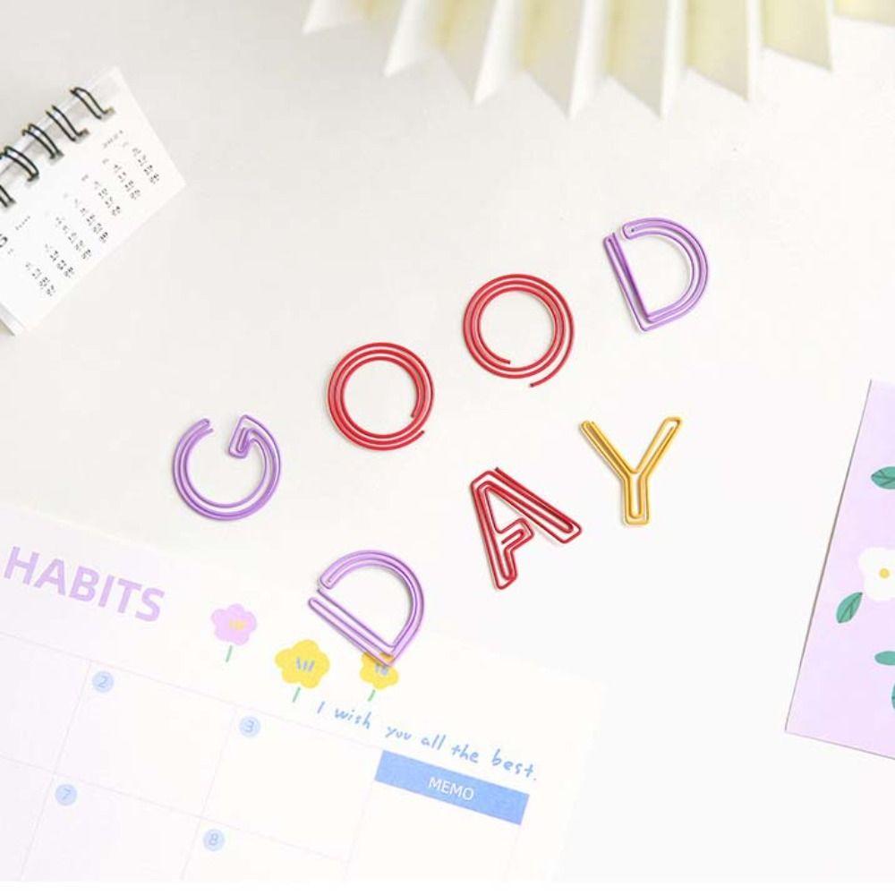 26pcs Hollow Letter Paper Clips Bookmark Photo Tickets Holder Colorful Paper Clamps  School