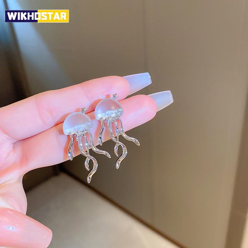 Korean Lovely Octopus Deep-Sea Jellyfish Elves Stud Earrings for Women New Mini Star Transparent Crystal Earrings Jewelry Gifts