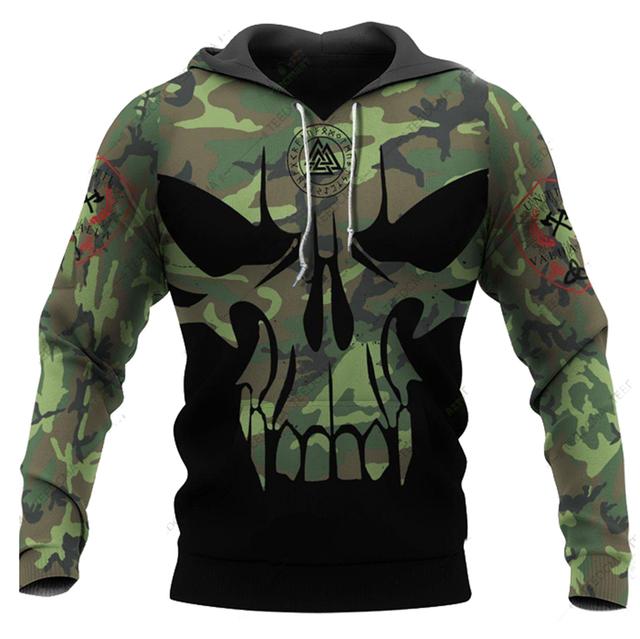 Fashion Spring And Autumn Men's Hoodie Viking Odin Tattoo Pattern Street Harajuku All-match Loose Oversize Hooded Sweatshirt Top