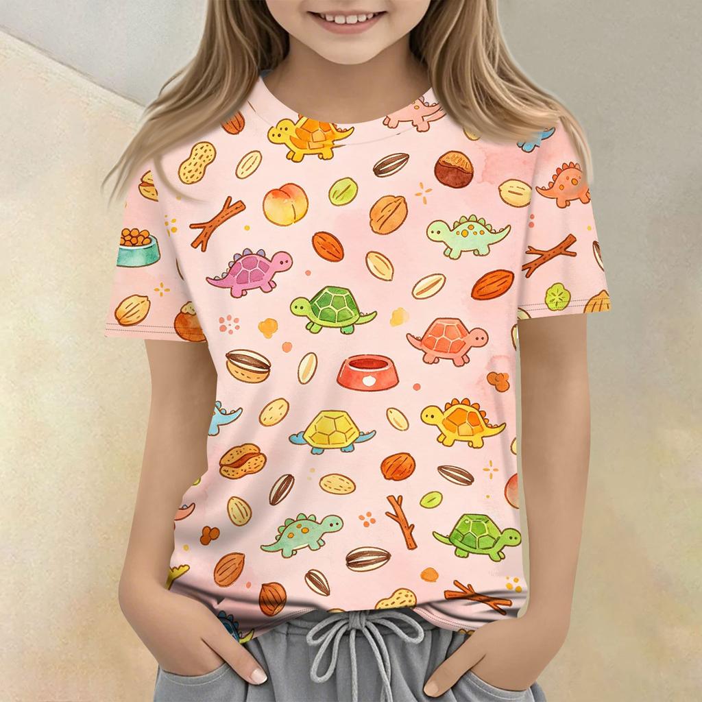 Kids Animal Print Short Sleeve T Shirt Casual Loose Fit Crew Neck Top Lightweight Comfortable Fabric Suitable for Everyday Wear