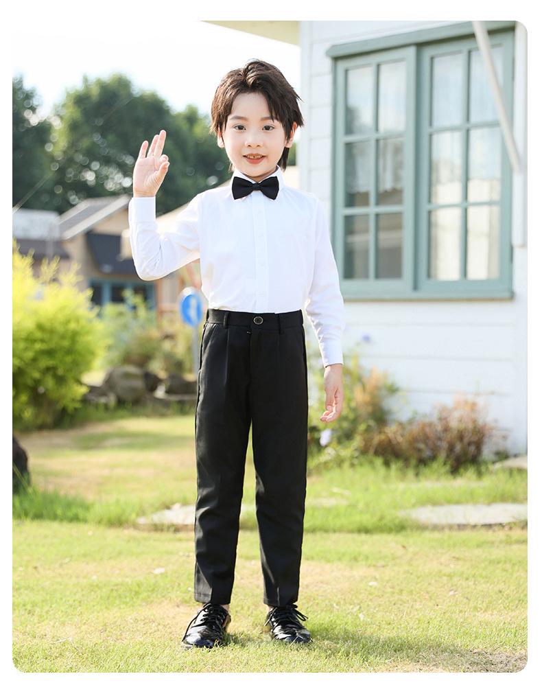 Boy's White Long-Sleeve Shirt for Spring/Autumn - Elementary School Campus Uniform & June 1st Performance Costume.