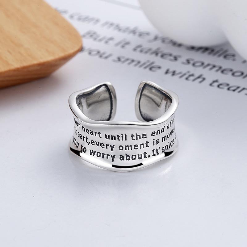 BF CLUB 925 Sterling Rings for Women Simple Geometric Handmade Irregular Retro Wide Letters Ring Allergy For Birthday Gift