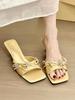 Cold and White! Temperament Satin Square Head with Rhinestone Buckle Cat and Sandals Women's Summer Stiletto Sandals