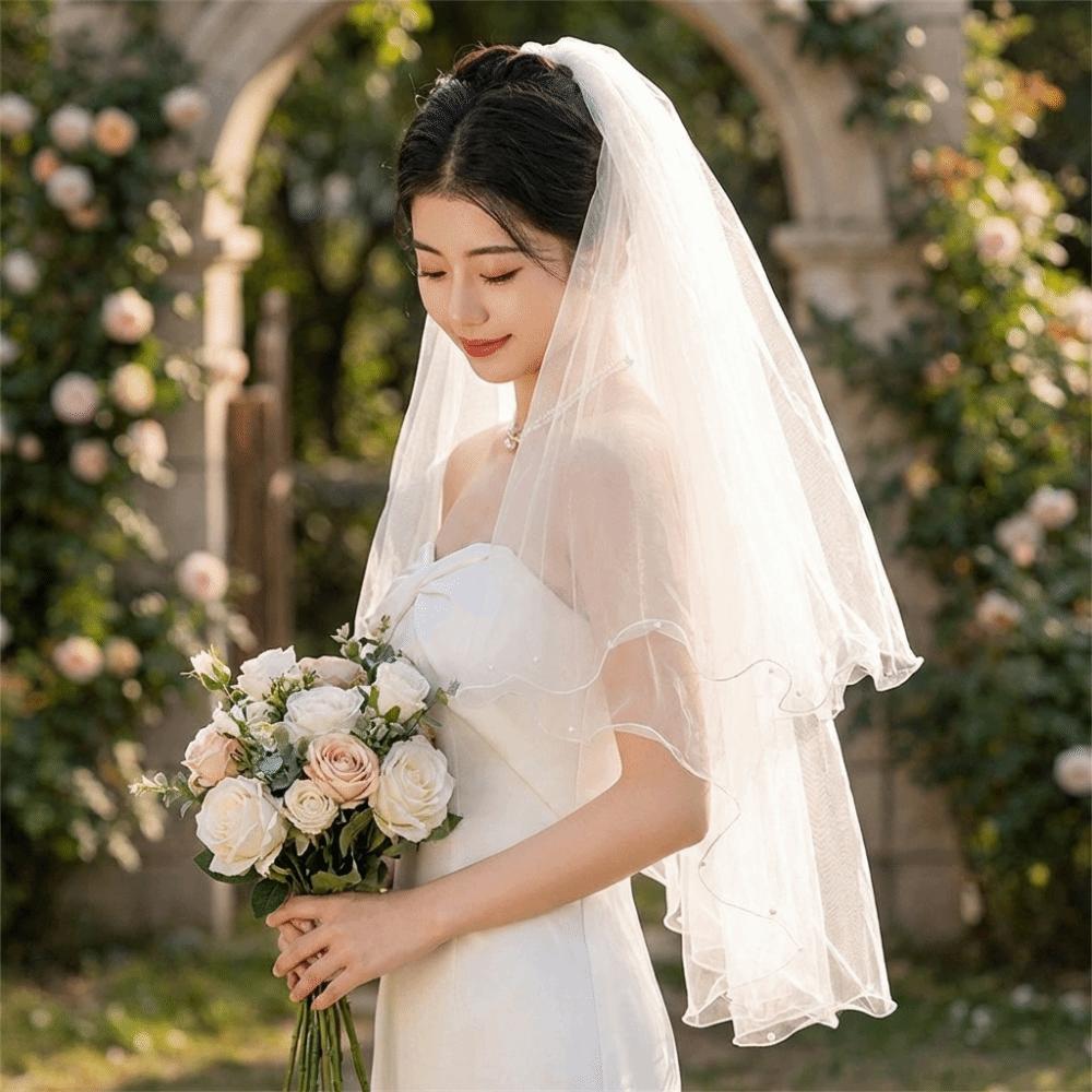 Bow Wedding Veil Pearl Accessories Women's Tulle New Bridal Veil  Bridal Photoshoot