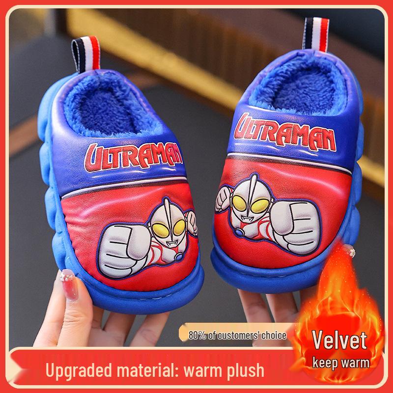 

Ultraman Kids Non-Slip Tiga Cartoon Cotton Slippers - Autumn/Winter Waterproof Design 26-27, 16.5cm inner length, fits 15.5cm foot