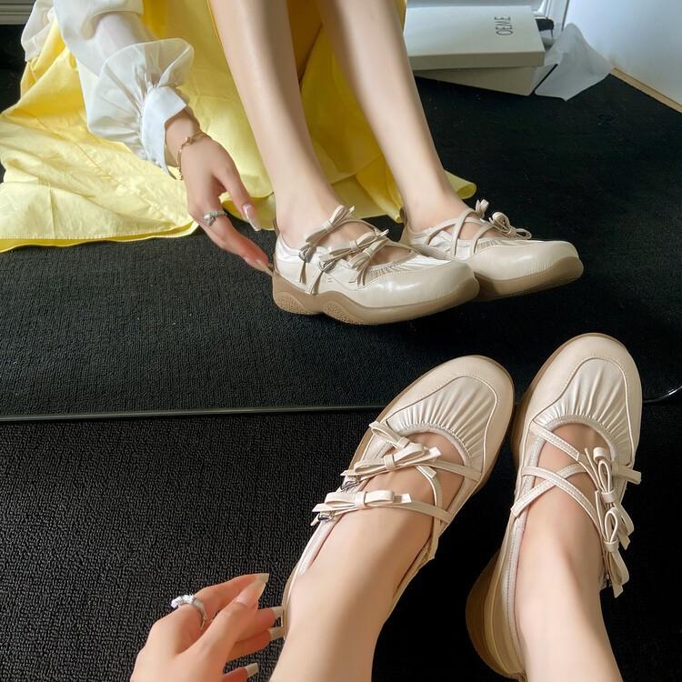 

First layer cowhide~ Ballet single shoes 2025 summer full leather 4 cm casual sports shoes women s four-season production 34