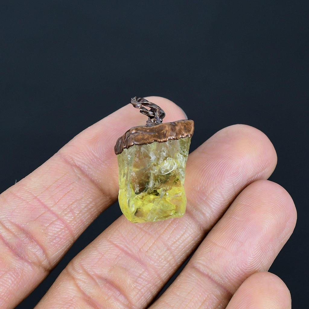 Citrin Anhänger Edelstein Schmuck, Kupfer Galvanisiert Silber Anhänger, Handgefertigter Schmuck Geburtsstein Anhänger, Geschenk Für Ihn