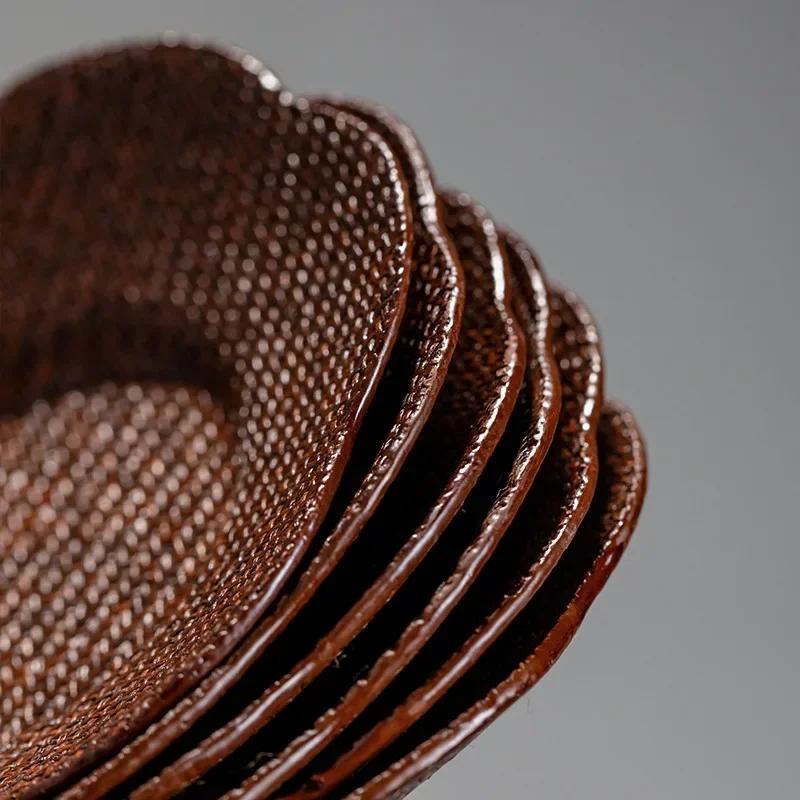 Hand-Woven Tea Coaster Chinese Retro Bamboo Heat Insulation Cushion Creative Mini Fruit Plate Zen Teacup Rests Teaware Accessory