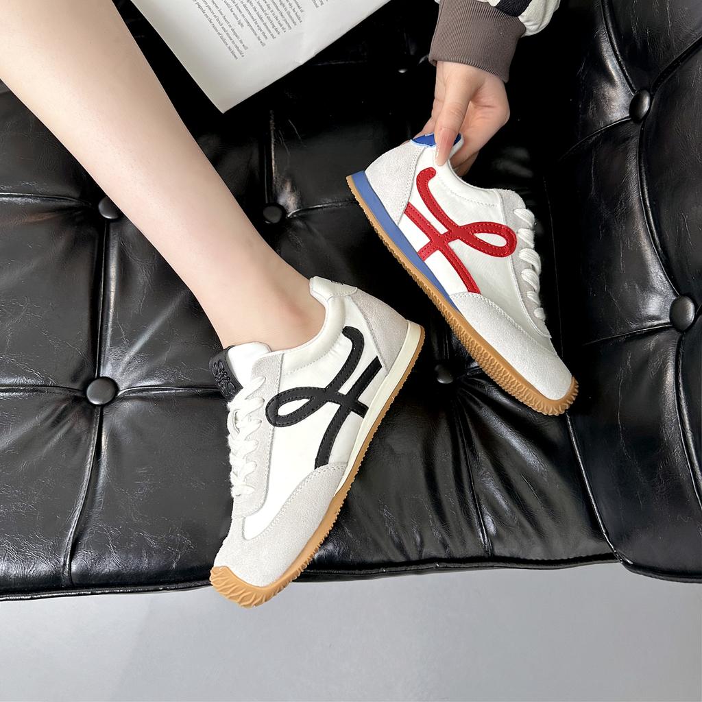 Damen-Ballerinas aus echtem Leder Retro Forrest Gump Colorblock Freizeitschuhe Sommermode Slipper Leichte Sneaker