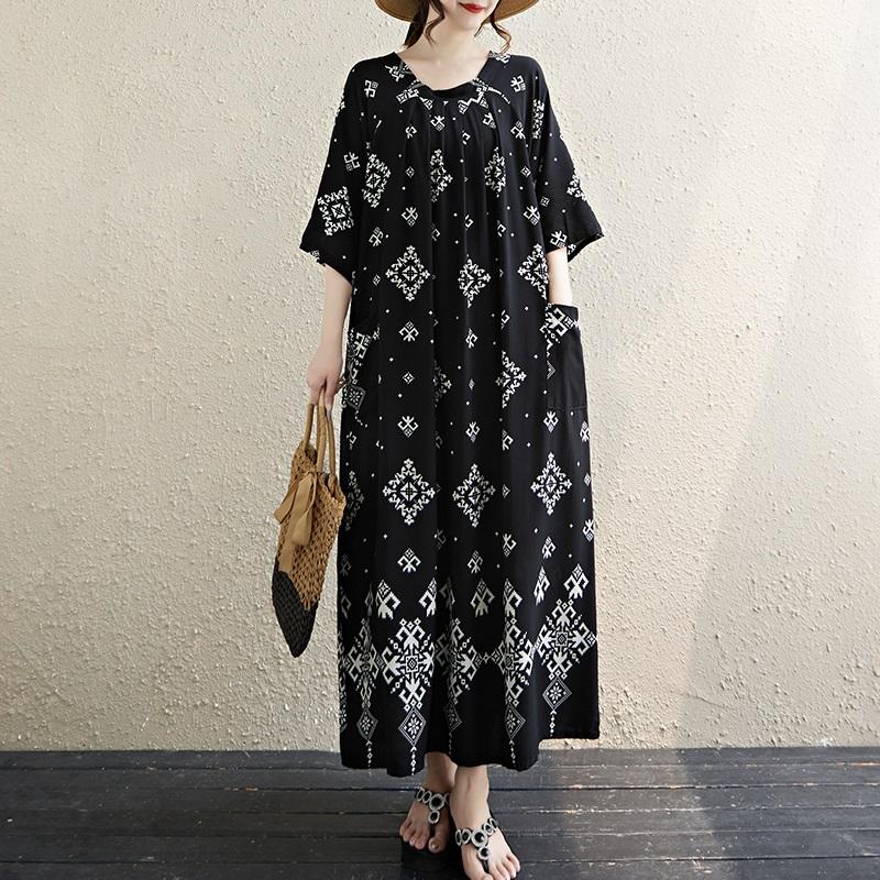 Maneca scurta Marime mare Bumbac vintage floral nou in rochii pentru femei rochie lejera lunga de vara