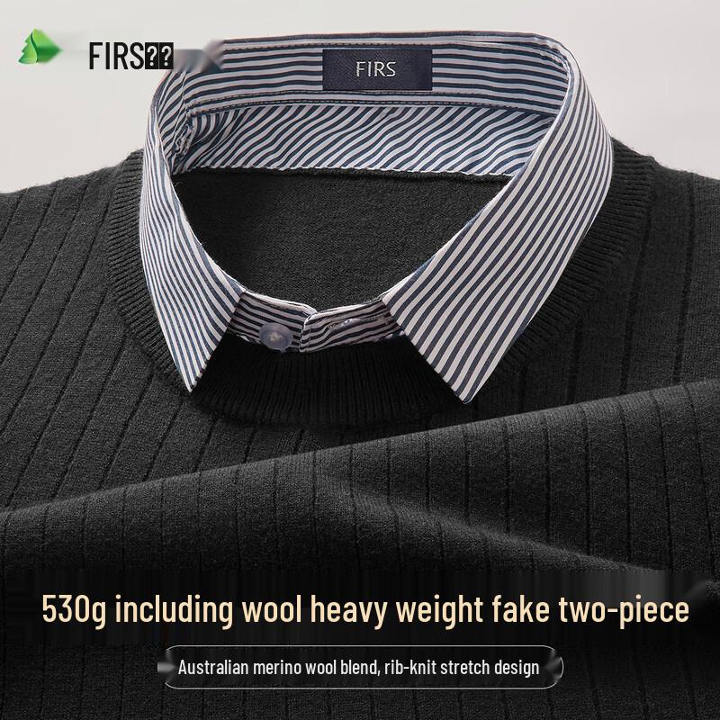 

FIRS Men s Wool Blend Faux Two-Piece Round Neck Sweater XL