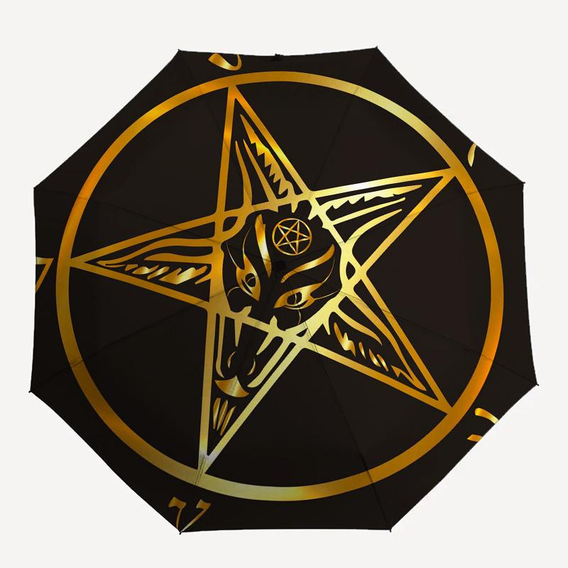Golden Baphomet Pentagram Umbrella, Portable 3-Fold Compact Umbrella,Christmas Gift ES491