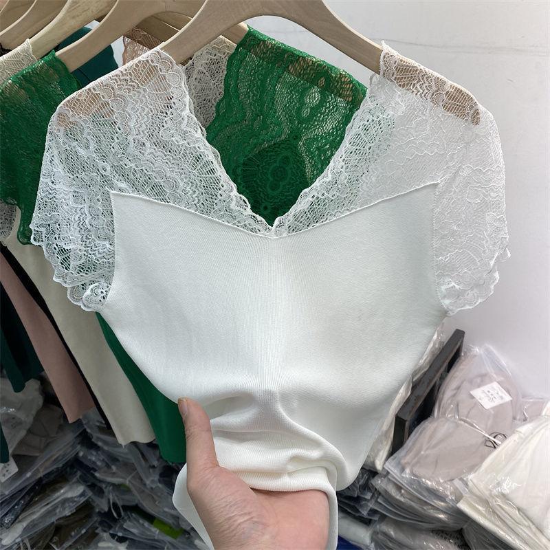 

Женский 2023, кружевной топ из ледяного шелка, камзол, женская рубашка с v-образным вырезом, жилет снаружи внутри, топ 2XL белый