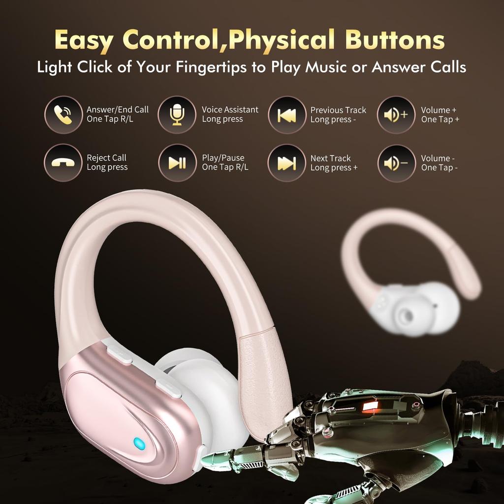 Bluetooth Wireless Earbuds [2025 Bluetooth Earbuds] Bluetooth 5.3 ENC Noise Cancelling, 80 Hours of Playback, IPX7 Waterproof, Ear Hook Design, Auto