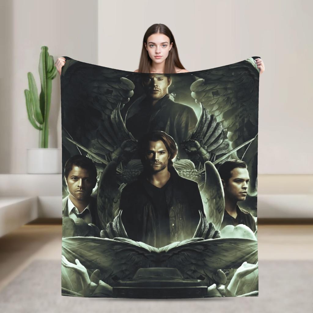 Warm Soft Blanket Camping Sam Winchester Supernatural Throw Blanket Flannel Bedspread For Couch Chair Sofa Bed Sofa Bed Cover