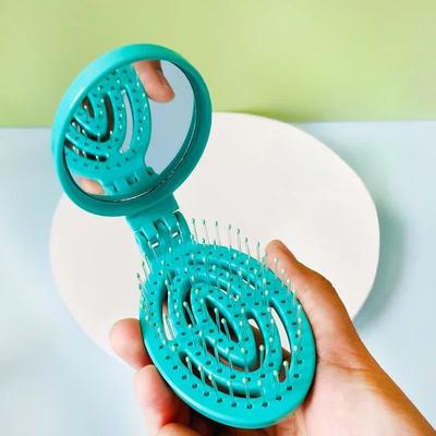 Pettine Piccolo Pieghevole con Specchio Portatile Massaggio Pettine Liscio 2 in 1 Pieghevole Viaggio Portatile Pettine Vuoto Accessori per lo Styling