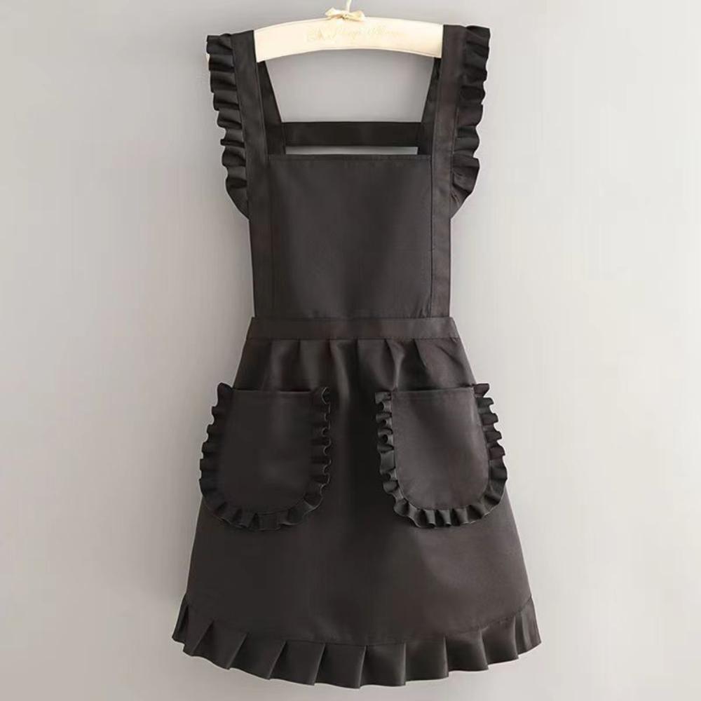 1pc Elegant Apron for Women Cute LaceTrimmed Kitchen Bib with Front Pocket, Polyester Cooking Cleaning Apron, for Home, Cafe,Gardening or Cookin