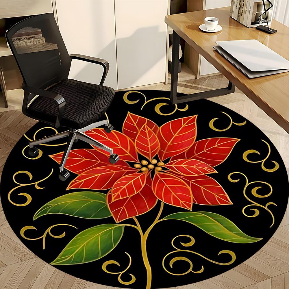 1pc Poinsettia Flower Chair Carpet for Office, Round Non-Slip Durable Large Size Office Carpet, Suitable for Office, Beautiful Decoration