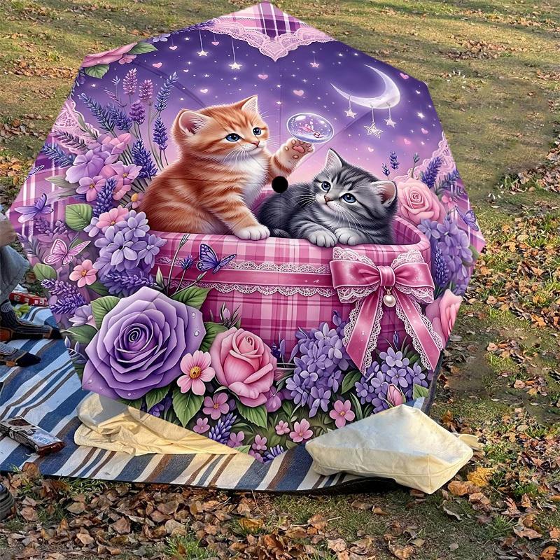 1PC Kittens Flowers Umbrella-8-Rib Reinforced, Automatic Open, Lightweight & Durable, Fashion Accessory for Outdoor, H0325