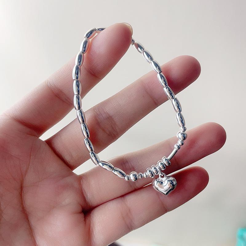 2023 Handmade 925 Sterling Silver Heart & Bead Bracelet for Women