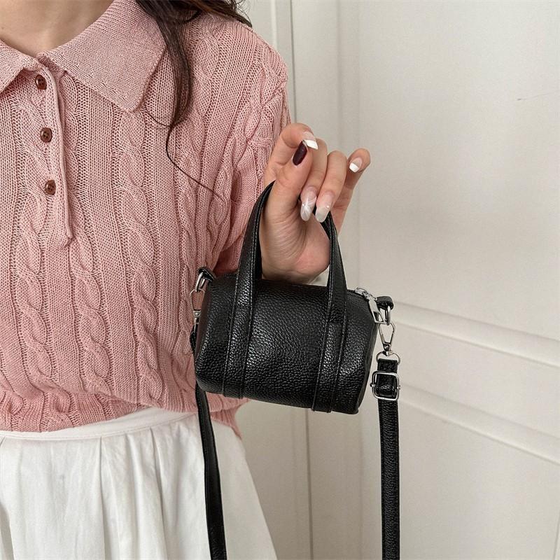 Stylish Mini Round Cylinder Bag Women 2023 Trendy Litchi Texture Handbag Soft Urban Chic