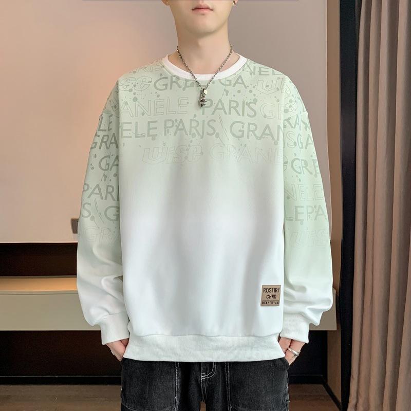 Herren Frühling und Herbst Neues Unterhemd Langarm T-Shirt Rundhalsausschnitt Bedruckt Übergröße Herren Top