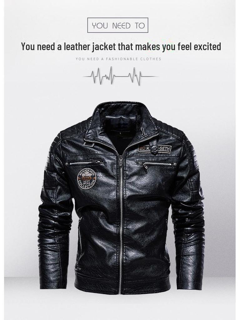 Men's 2020 PU Leather Motorcycle Jacket with Modern Tough Guy Style and Velvet Lining