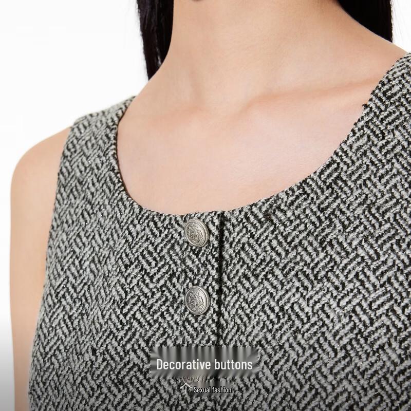 Veromoda Women's 2025 Spring Herringbone Mesh Trim Dress