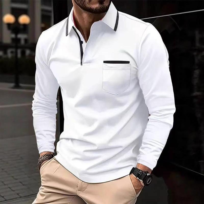 Men Solid Color Lapel Shirt Patchwork Pocket Casual Long Sleeve for Spring Autumn