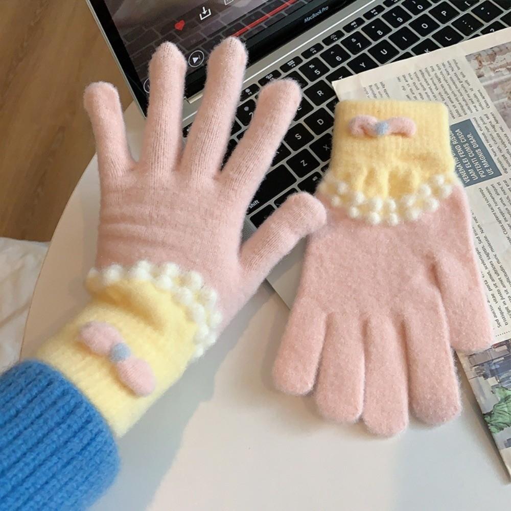 

Soft Plush Winter Gloves Windproof Cold Proof Driving Skiing Mittens Creative Full Finger Gloves рожевий