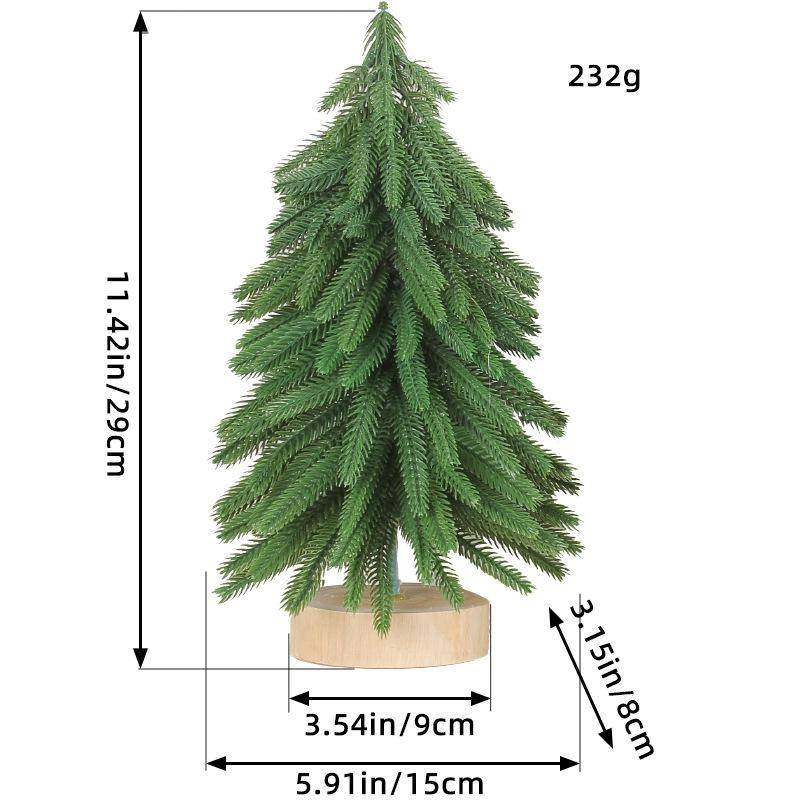 Mini Snowy Cedar Christmas Tree with Round Wood Base - Desktop Ornament