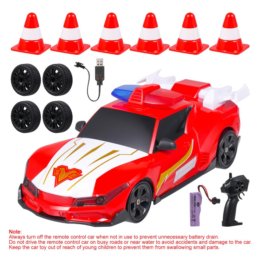 Police Car Remote Control Toy, 4WD Drift Car Toy with Lights 3 Rechargeable Batteries, Birthday Gift