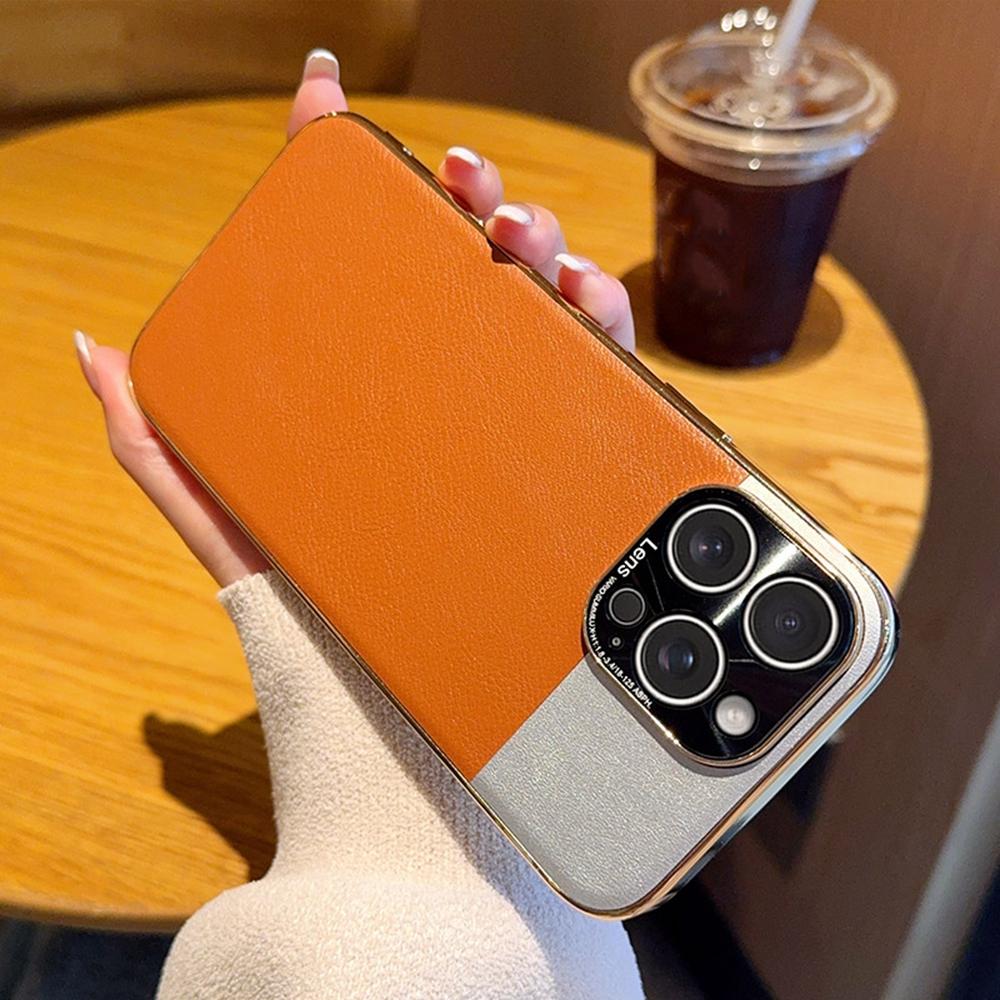 For iPhone 16 Pro Max Case Desert Silver Moon Electroplated Gold PC+PU Leather Phone Back Cover