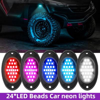 12/24V Truck Car Chassis Light LED Rock Lights 24 High Brightness LED Beads Neon Lamp for Pickup Off Road Jeep SUV ATV UTV Car