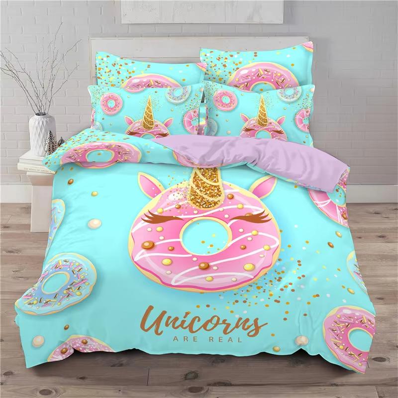Soft Cute Donuts Duvet Cover Set Dessert Theme Bedding Set For Girls Boys Gifts Microfiber Funny Cartoon Tasty Foods Quilt Cover