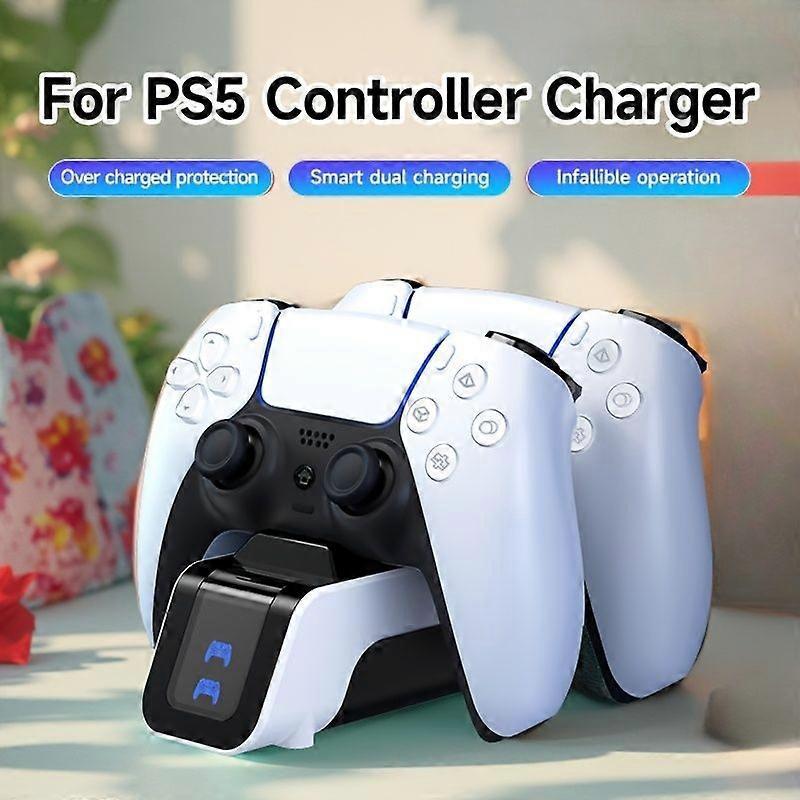 Dual Controller Charging Station for PlayStation 5, Fast Charging Base with Breathing Light, ABS Non-Slip Mechanical Design, Black/White