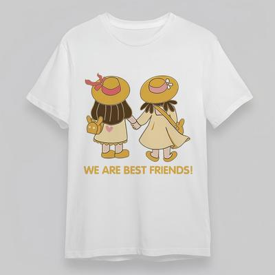 Women's Comfy T-Shirt Best Friends Cartoon Tee Short Oversize White Soft Cotton