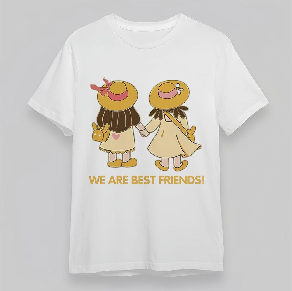 

Women s Comfy T-Shirt Best Friends Cartoon Tee Short Oversize White Soft Cotton 2XL