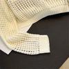 Women's Mesh Hollow Out Knitted Pullover Early Autumn Solid Color Fashion Short Tops Long Sleeve O-neck Casual Sweater