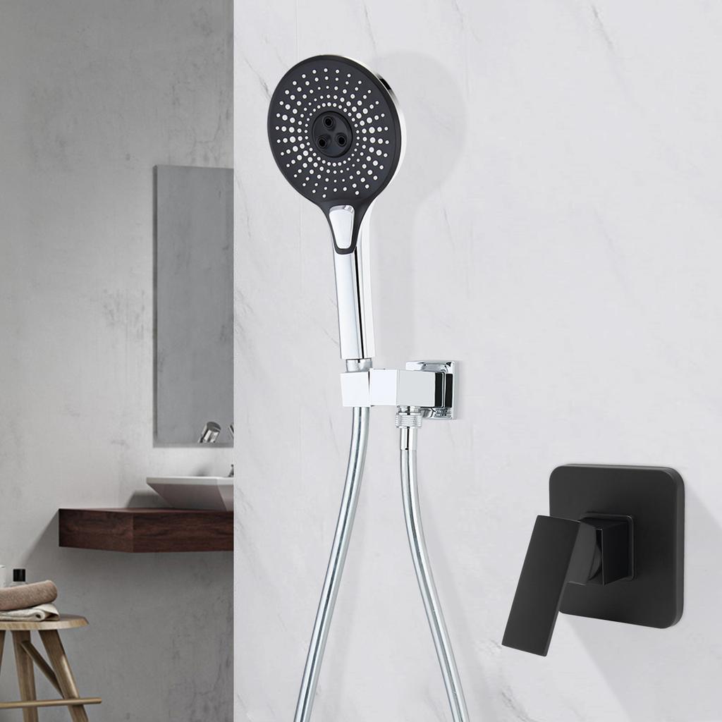 Shower Valves Wall Mount Copper Faucet Shower Rough-In Valve Bathroom Trim Kit Single Handle Tub Shower Valve Mixer, Matte Black