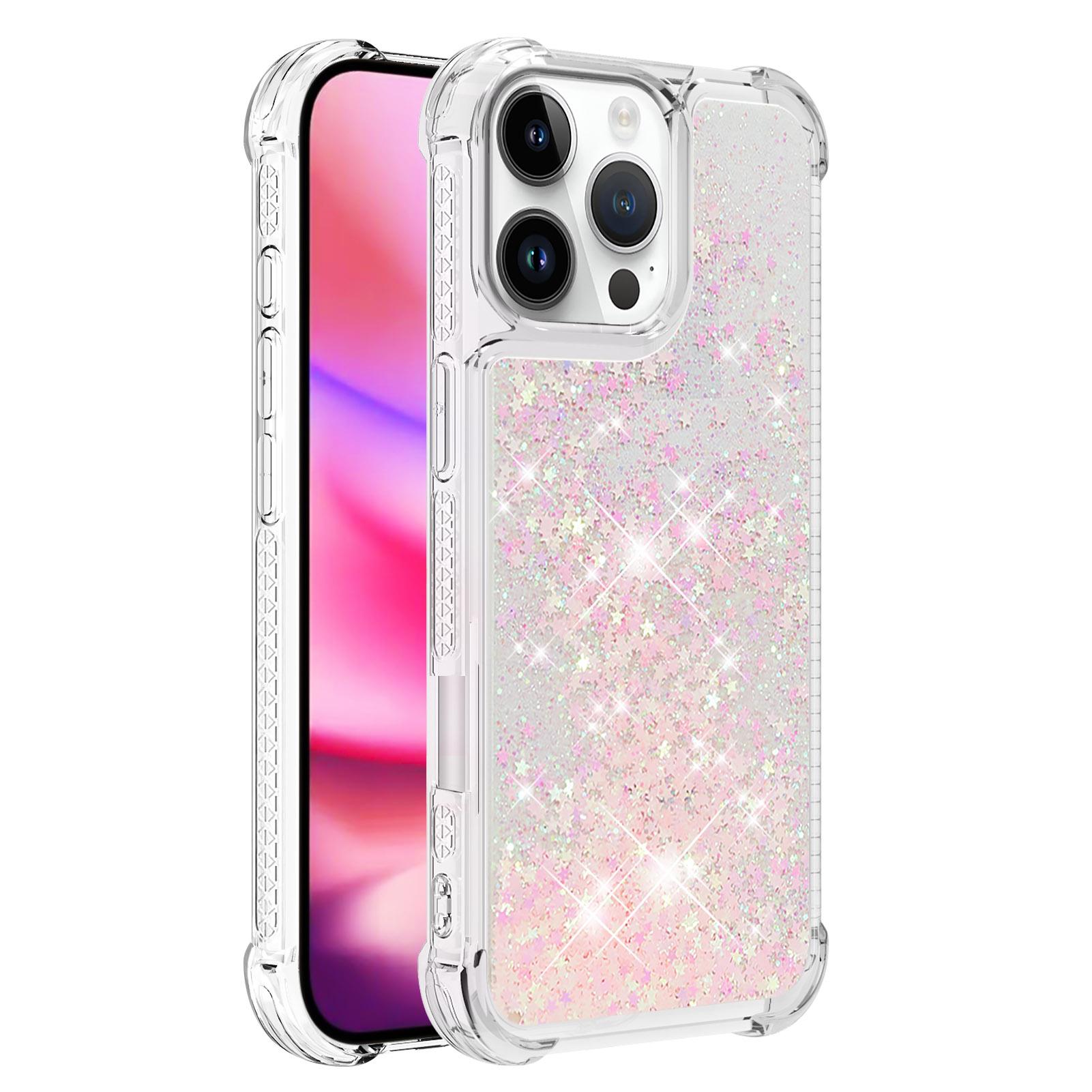 

For iPhone 16 Pro TPU Case Glitter Quicksand Shockproof Phone Back Cover Pink/Pentagram