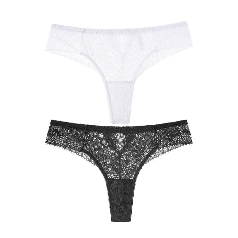 2Pcs/Lot Water-soluble Lace Women Panties Hollow G Strings Embroidery Thongs Low Waist Half Wrapped Hip T-Shaped Bikini Underpants