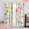 2pcs,2D Plane Printing Curtain Popular Blooming Canvas Versatile Polyester (without Rod) Festive for Kitchen Living Room Office