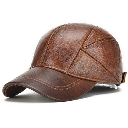 2025 Male Winter Genuine Real Cow Leather Baseball Hats Men Brand Casual Real Leather Earflap Cap Men Real Cowhide Leather Caps Adjustable