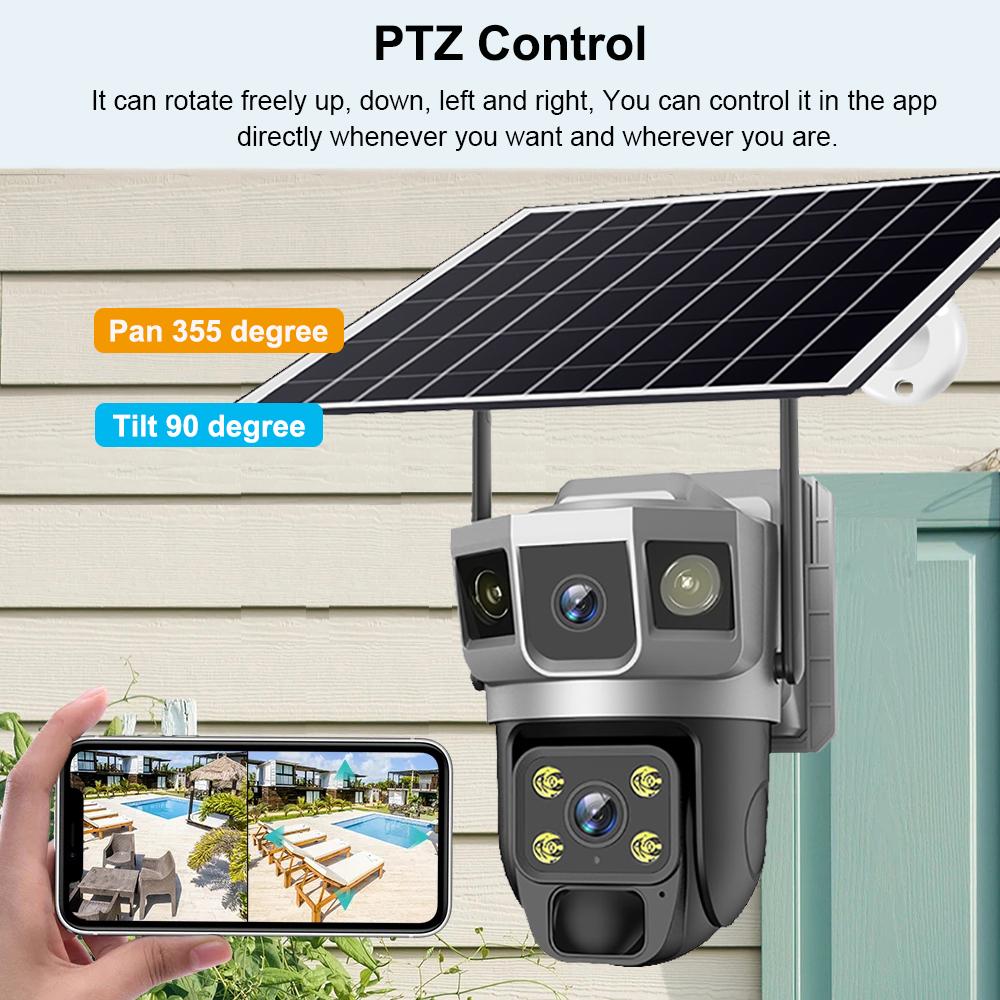 12MP IP Camera 4G SIM Outdoor Three Screens Panoramic View PTZ IP Camera AI Tracking Security Protection CCTV Video Surveillance