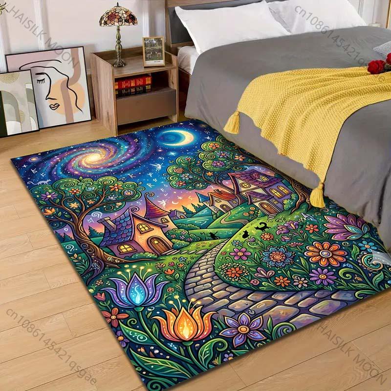 

1PC Dreamy village starry path Print Carpet Rug for Living Room Bedroom Sofa Doormat Home Decor Non-slip Floor Mat 40x60cm